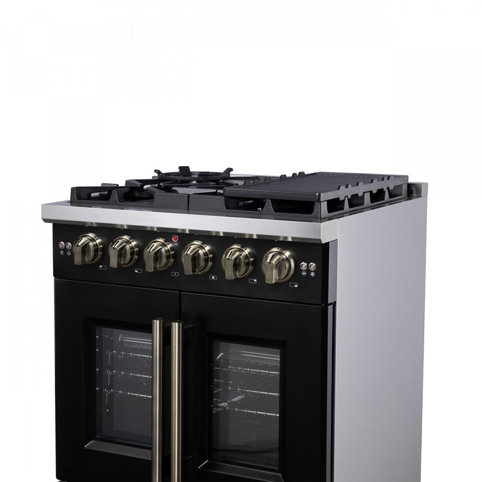 Forno Capriasca 30\" Black Gas Range 4.32 cu.ft -FFSGS6460-30BLK