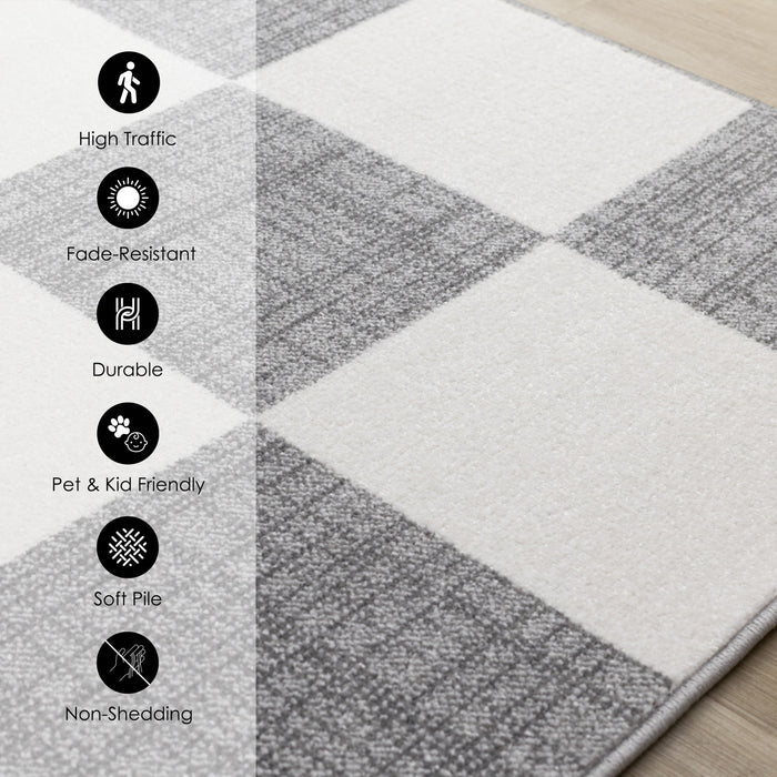 Covington Grey White Checkered Pattern Rug, 7'10\" x 10'6\" Indoor Area Rug