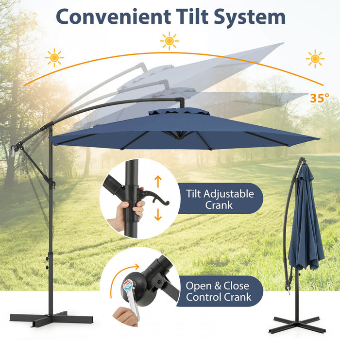 Costway 10FT Patio Offset Hanging Umbrella Easy Tilt Adjustment 8 Ribs Backyard Blue