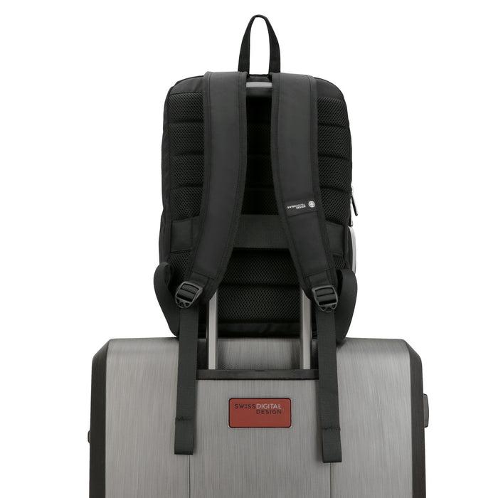Swissdigital KATY Rose Platinum Backpack – 16\" Laptop Bag, USB Charging, SDD Finder, RFID Protection, Multi-Pockets