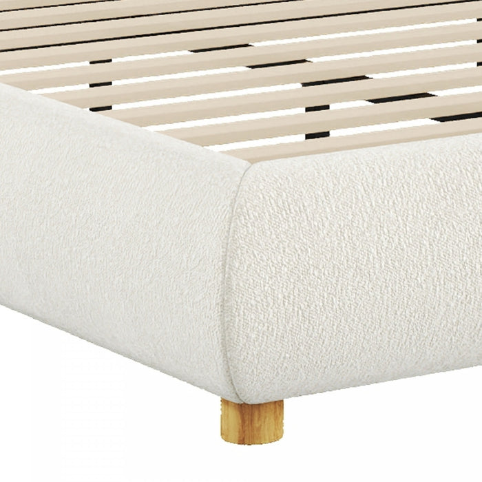 Harold Platform Bed with Boucle Upholstered Round Curved Headboard and Low-Profile Frame,King Size,White King Bed