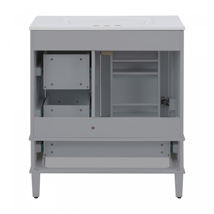Oliver Solid Wood Bathroom Vanity with Sink Combo and Smart Storage, Grey