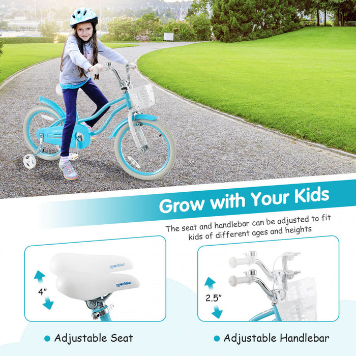 Prorider 18\" Kids Bike Toddler Bicycle With Training Wheel Kickstand For 4-8 Years Blue