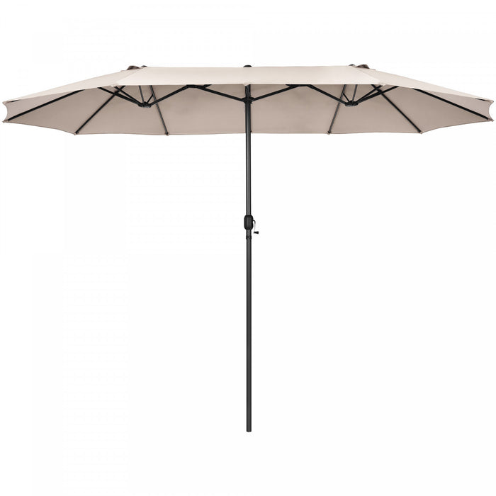 Costway 15FT Patio Double-Sided Umbrella Crank Outdoor Garden Market Sun Shade Beige