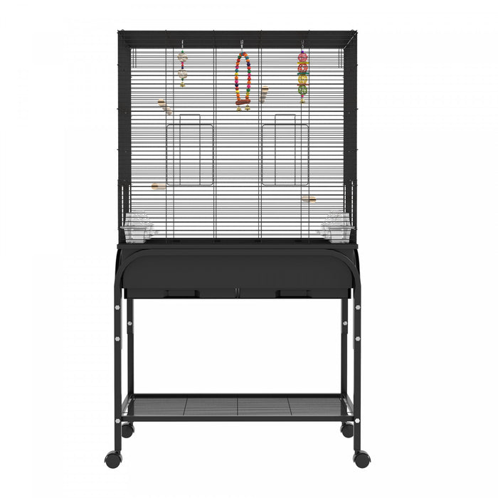 Pawhut 51\" Bird Cage For Budgies Canaries Finches Lovebirds Parakeets With Rolling Stand, Toys, Black
