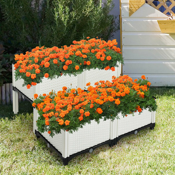 Costway Set Of 4 Raised Garden Bed Elevated Flower Vegetable Herb Grow Planter Box White