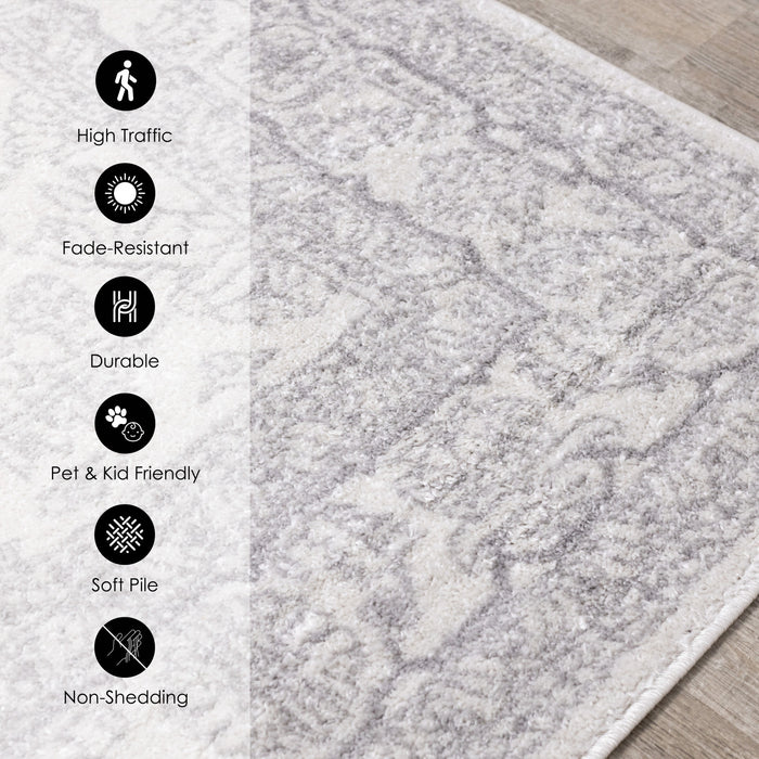 Fallon White Grey Elegant Faded Traditional Rug, 7'10\" x 10'6\" Indoor Area Rug
