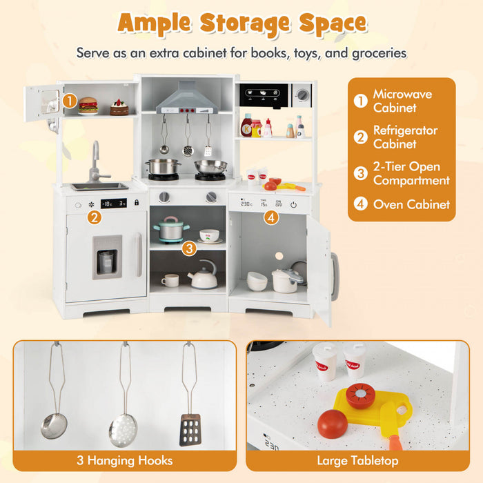 Costway Pretend Play Kitchen For Kids Toddler Aged 3+ Wooden Toy Set With Range Hood White