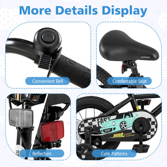 Costway 12\" Kids Training Bike With Removable Training Wheels Pneumatic Tires Black