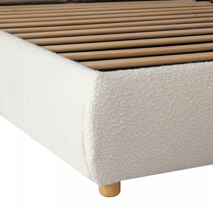 Diana Ottoman Hydraulic Lift Storage Platform Bed with Luxurious Boucle Upholstered and Sturdy Storage,King Size,White King Bed