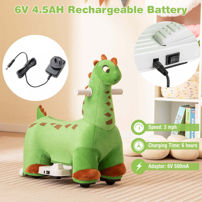 Costway 6v Kids Ride On Dinosaur With Padded Sea Foot Pedal Music Forward & Wheels