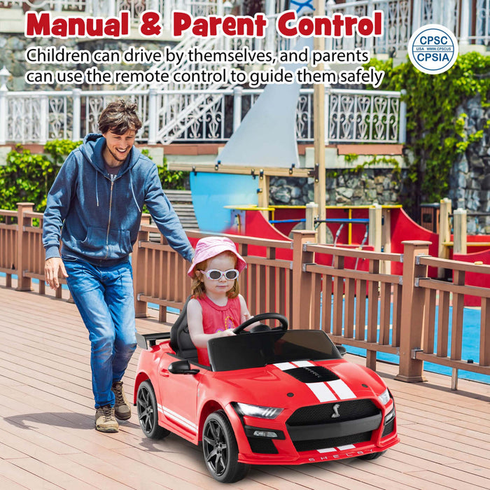 Costway 12v Licensed Ford Mustang Shelby Gt500 Kids Ride On Car With Remote Control Red