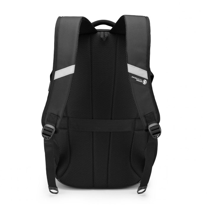 Swissdigital Meilen School Backpack – 17\" Laptop Bag, USB Charging, SDD Finder, RFID Protection, Add-A-Bag System, Travel-Ready