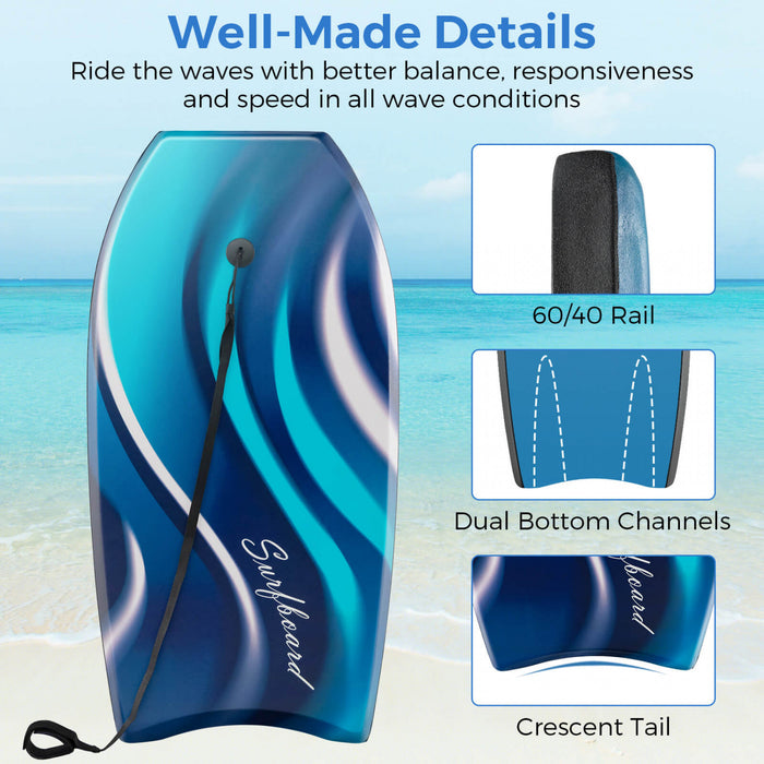 Costway 41\" Lightweight Body Board With Eps Core Xpe Deck Hdpe Bottom Crescent Tail Blue
