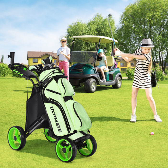 Goplus Folding 4 Wheels Golf Push Cart W/bag Scoreboard Adjustable Handle Green