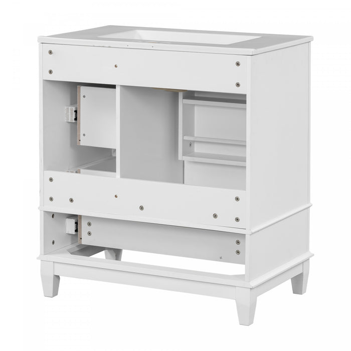 Emma 30\" Solid Wood Bathroom Vanity with Ceramic Sink and Soft-Close Door, White