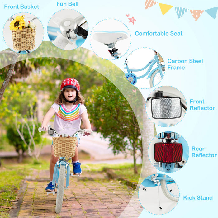 Costway 18\" Kid's Bike With Training Wheels Adjustable Handlebar Seat Handbrake Blue
