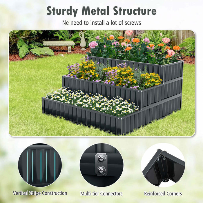 Costway 1 Pcs 3-tier Raised Garden Bed,47\" X 47\" X 24\" Metal Outdoor Elevated Planter Box Black