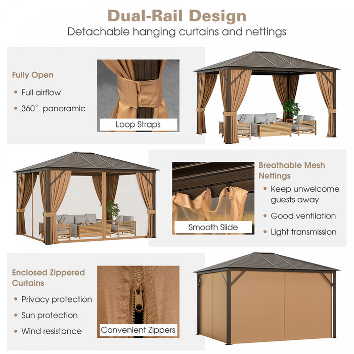 Costway 12' X 10' Patio Hardtop Gazebo W/ Galvanized Steel Top Aluminum Frame Outdoor