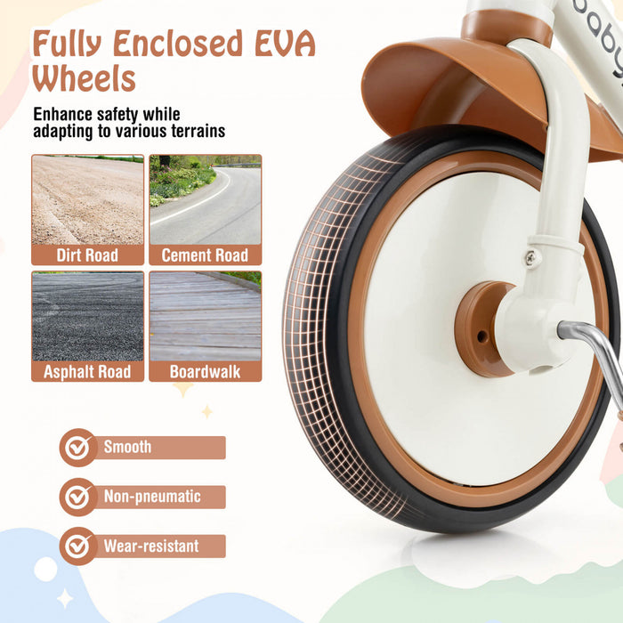 Babyjoy Kids Tricycle Toddler Trike With Adjustable Seat & Storage Basket 3 Wheel Bike Beige