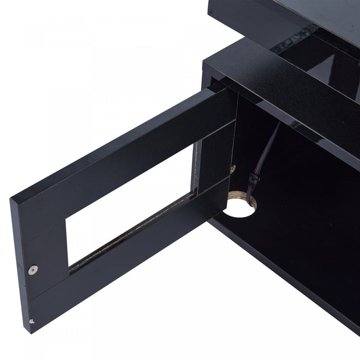 Lumina 39.3 Inch High-Gloss Coffee Table with LED Lights, USB Port and Transparent Doors, Black