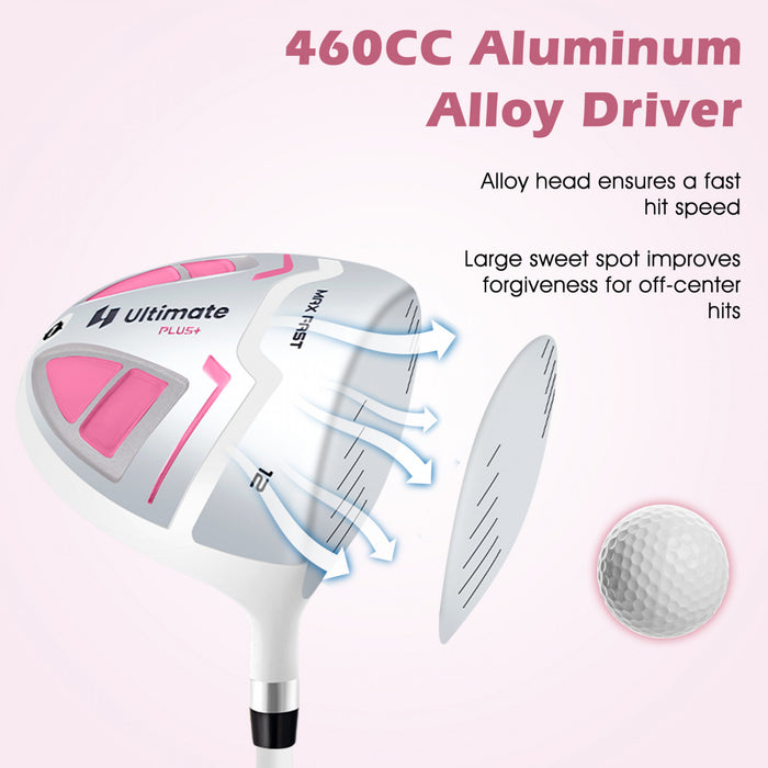 Ultimate Women's Complete Golf Club Set Golf Club Package Set With Rain Hood, Right Hand Pink