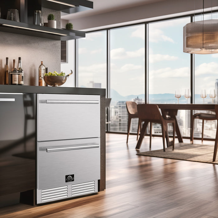 Forno Como 24-Inch Drawer Refrigerator, Stainless Steel, Outdoor/Indoor, 4.87 cu.ft. - FDROD1611-24S