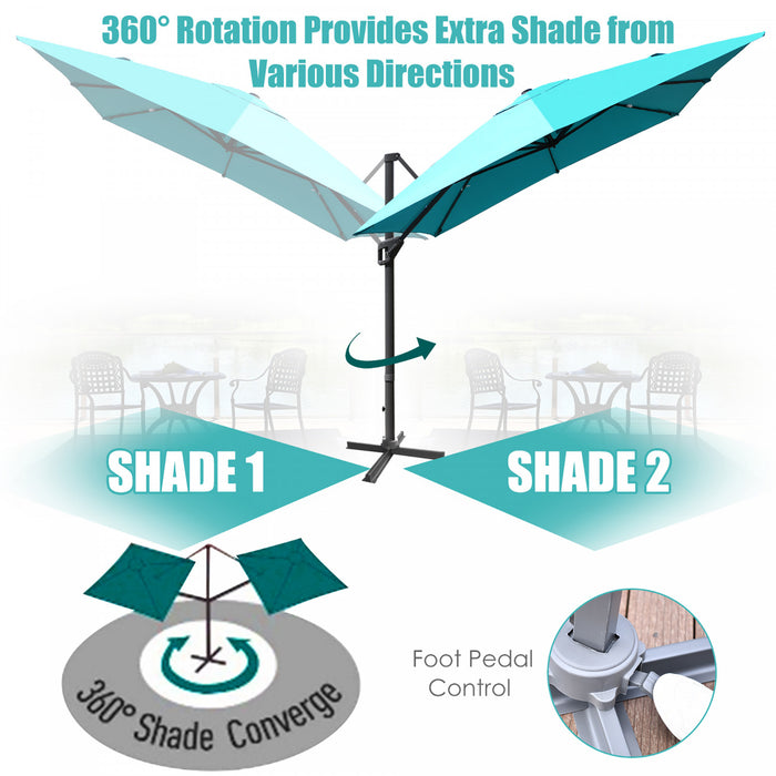 Costway 10'x13' Patio Offset Cantilever Umbrella Aluminum 360° Rotation Tilt Turquoise