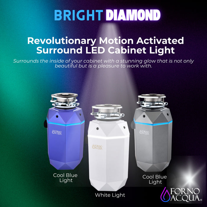BrightDIAMOND 3/4HP Quietest Waste Disposer, LED Cabinet Light, Corded & Air Switch, Amethyst - WDD075TA1AM Food Disposer