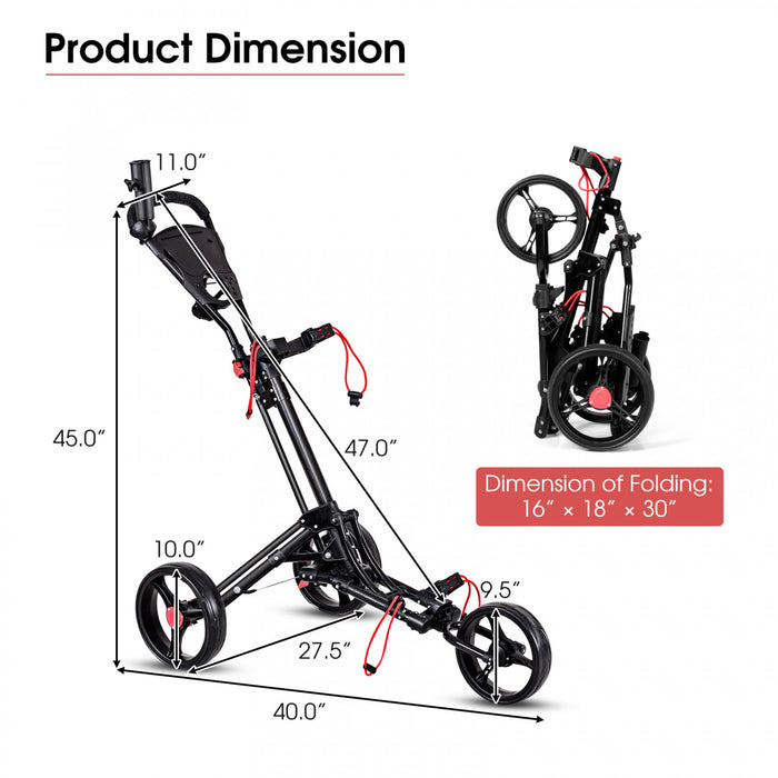 Costway Foldable 3 Wheel Steel Golf Pull Push Cart Trolley Club W/ Umbrella Holder