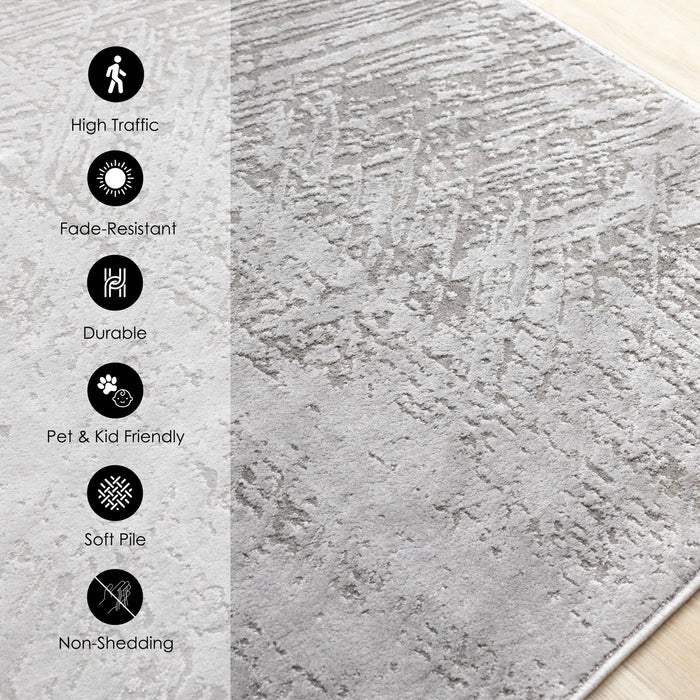 Hudson Grey Cream Distressed Brushstrokes Rug, 7'10\" x 10'6\" Indoor Area Rug