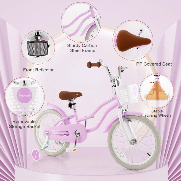 Costway 18\" Kids Bike Toddler Bicycle Withtraining Wheel Kickstand For 4-8 Years Purple