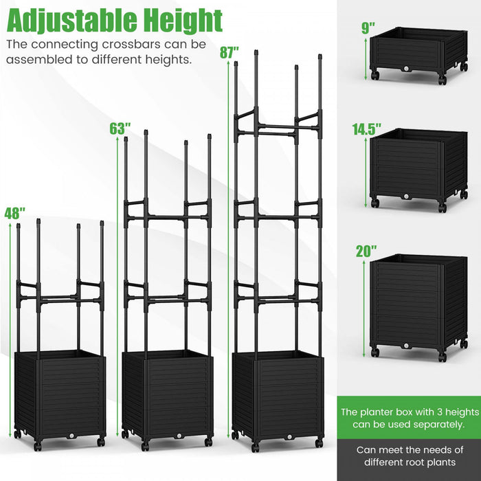 Costway 2 Pcs Raised Garden Bed With Trellis And Wheels Self-watering Planter Box With 3 Heights