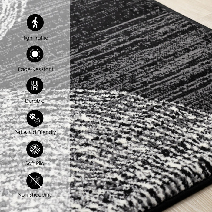 Florence Black Grey White Tree Ring Design Rug, 7'9\" x 10'6\" Indoor Area Rug