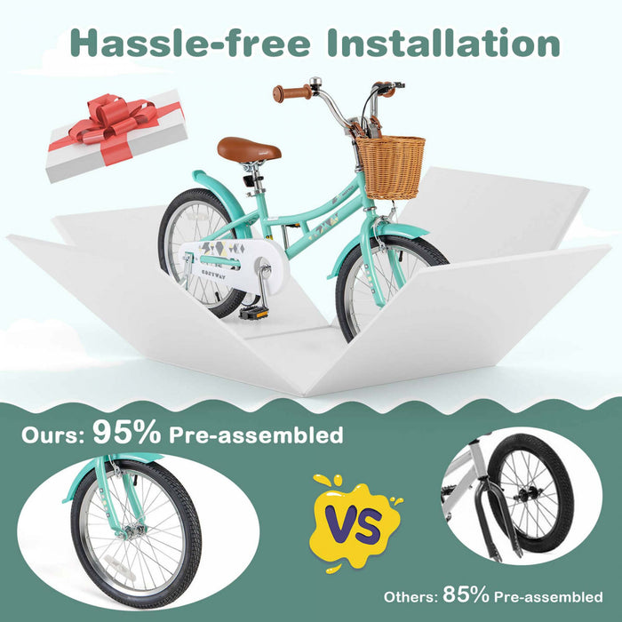 Costway 18\" Kids Bike With Height Adjustable Handlebar Seat Basket Bell Training Wheels Green