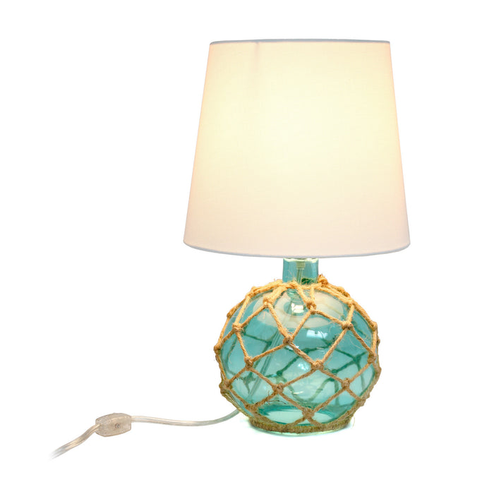 Marelle Netted Jute & Glass Table Lamp, Teal, 14.75\"H