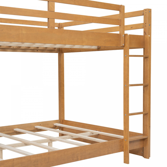 Ethan Solid Wood Queen Size Bunk Bed with Ladder, Sturdy & Space-Saving, Brown