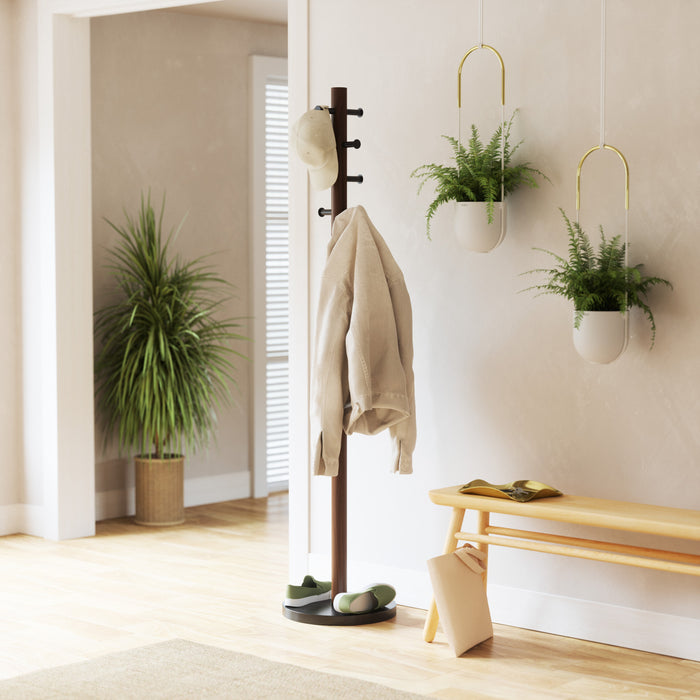 Umbra Modern Wood Pillar Coat Rack - Black and Walnut