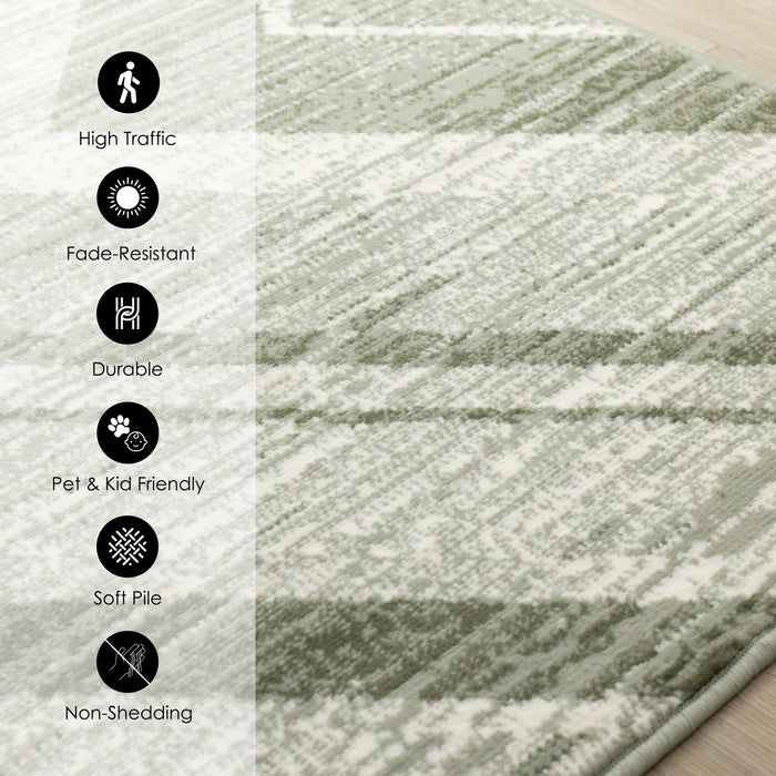 Florence Green White Distressed Chevron Design Rug, 6'7\" x 9'6\" Indoor Area Rug