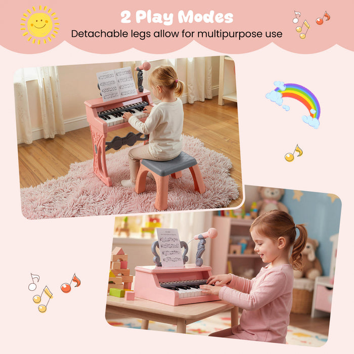 Costway 17.5in Height Mini Keyboard Piano for Kids 25 Keys Electric Piano w/Stool, Music Stand & Microphone