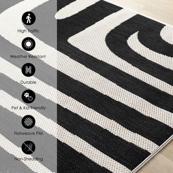 Jackson Black White Abstract Lines Outdoor Rug, 7'10\" x 10'6\" Outdoor Area Rug