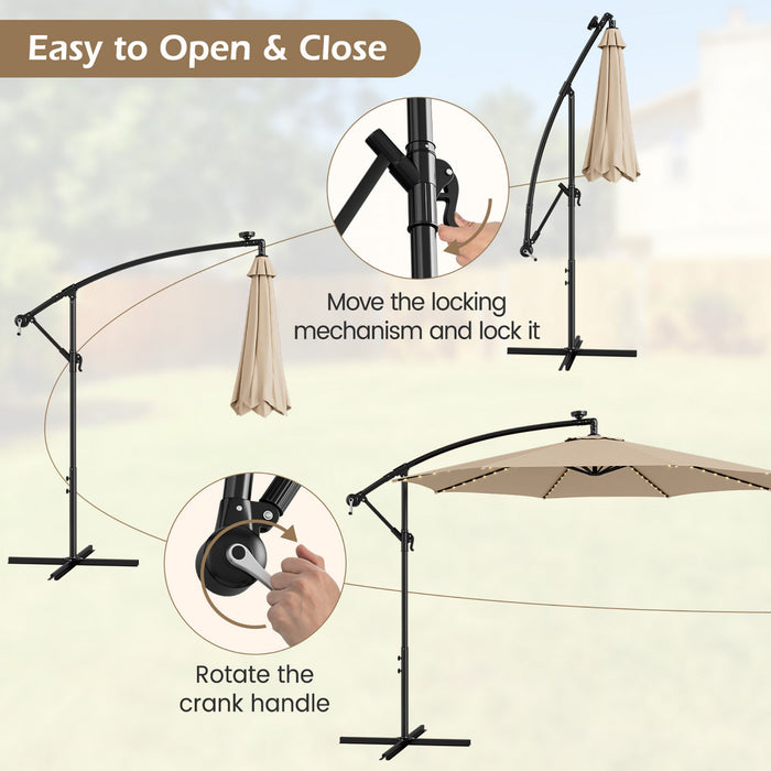 Costway 10FT Patio Solar-Lighted 112 LED Cantilever Offset Umbrella Crank Tilt Outdoor