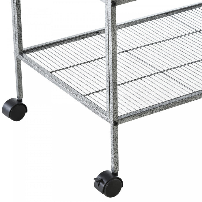 Pawhut 40 Inch Large Double Rolling Metal Bird Cage Bird House With Removable Metal Tray, Storage Shelf, Wood Perch, Food Container