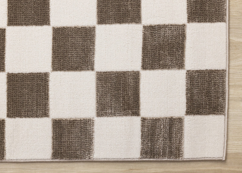 Leopold Checkered Brown White Geometric Area Rug - 5'3\" x 7'7\"
