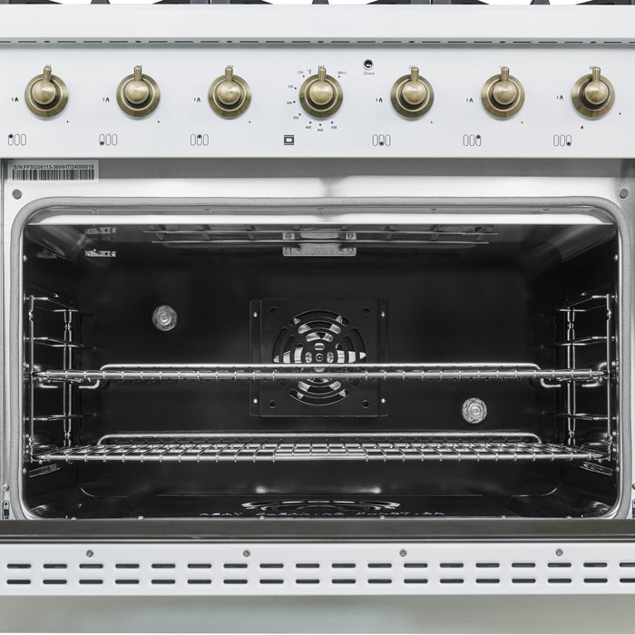 Forno Antico 36\" Dual Fuel Gas Range, White, 4.5 cu.ft. - FFSGS6113-36WHT