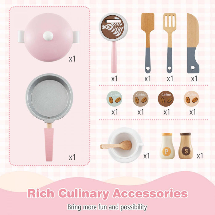 Costway Wooden Kids Kitchen Playset Pretend Play Kitchen With Coffee Maker & Microwave