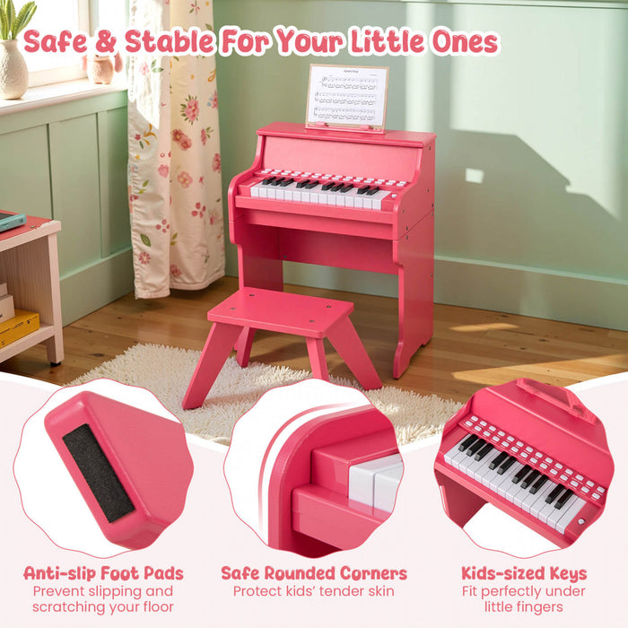 Costway 25 Keys Digital Piano with Music Stand Stool Lighted Keys Teaching Mode for 3+ Kids Pink