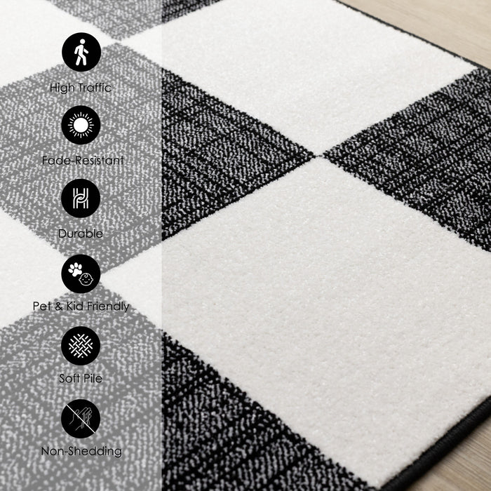 Covington Black White Checkered Pattern Rug, 7'10\" x 10'6\" Indoor Area Rug