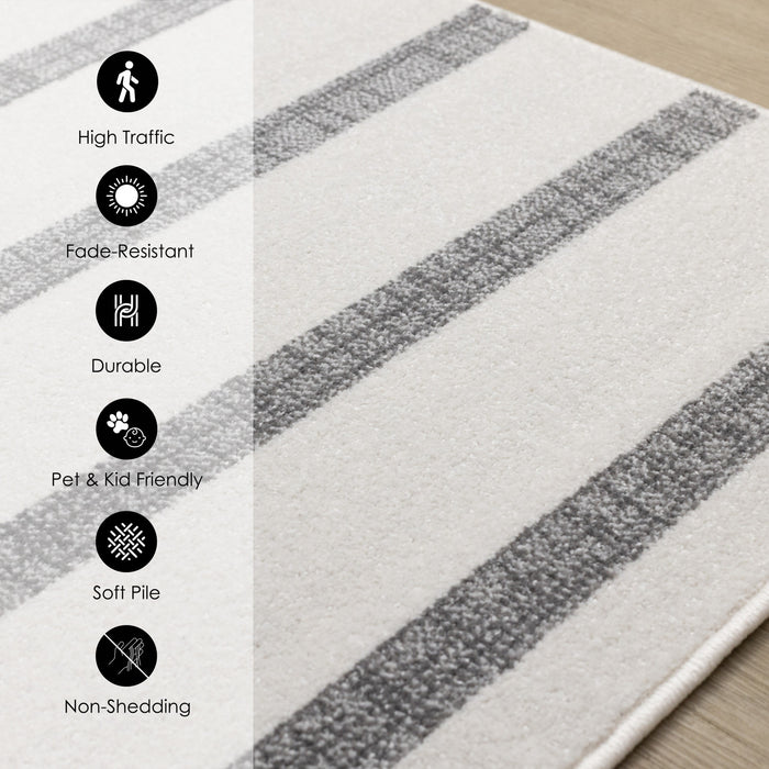 Covington Grey White Striped Rug, 7'10\" x 10'6\" Indoor Area Rug