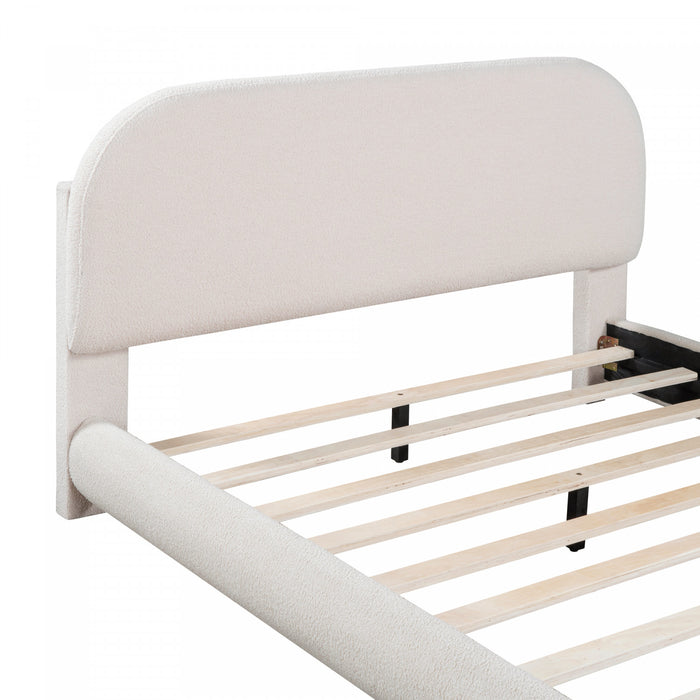 Sophie Teddy Fleece Upholstered Platform Bed with Soft Fabric and Sturdy Frame,Full Size,Beige Full Bed